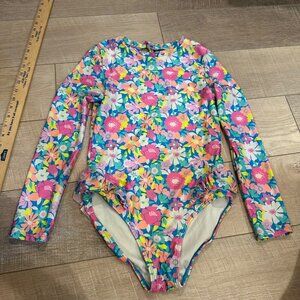 CAT & JACK GIRLS LONG SLEEVE ONE PIECE FLORAL SWIM SUITE XL 14